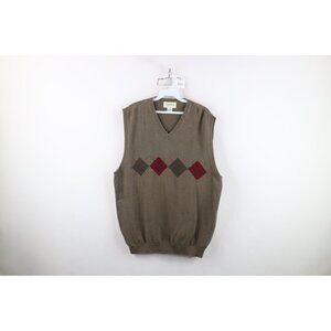 Vtg 90s Eddie Bauer Mens XL Faded Argyle Diamond Knit Sweater Vest Cotton Japan
